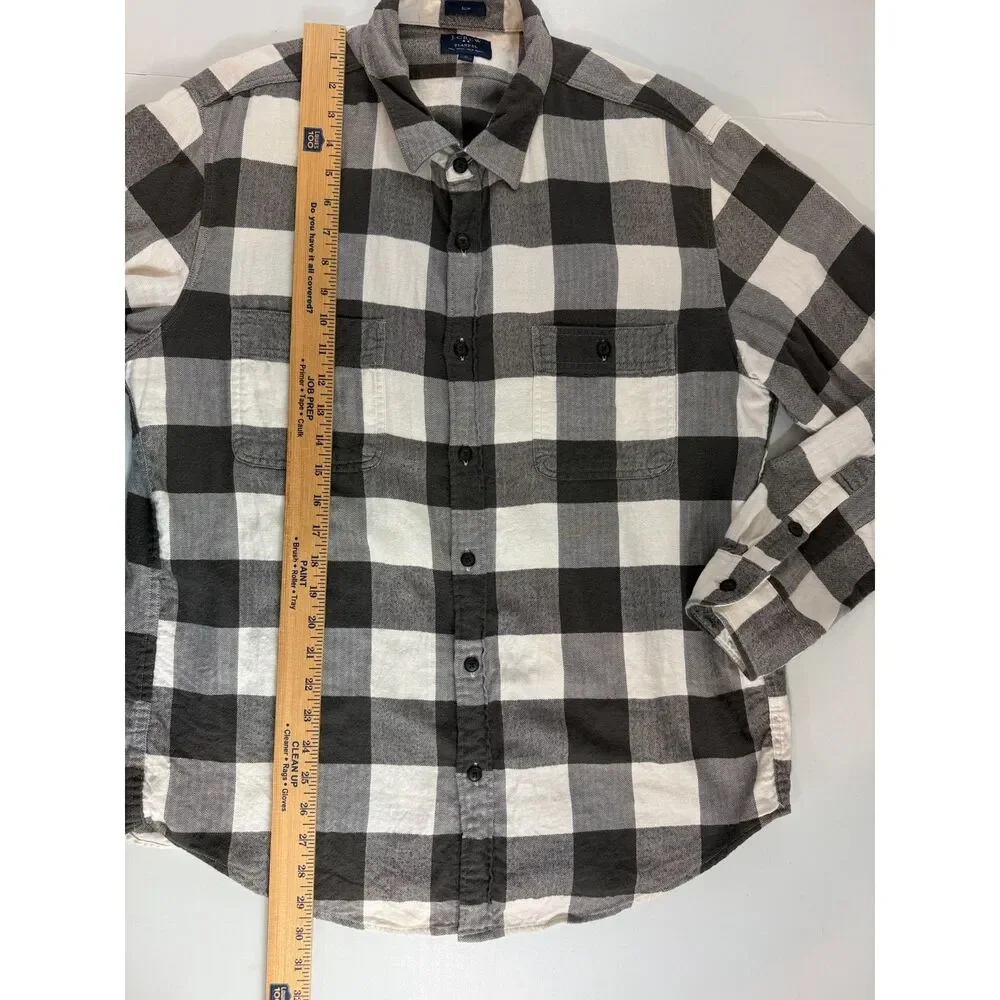 J.Crew Flannel Shirt Men’s XL Slim Fit Black White Buffalo Plaid Button Up